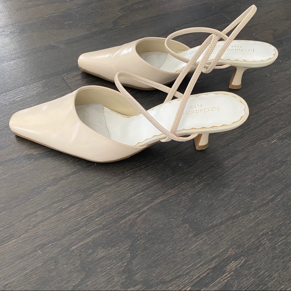 Cream low heel sling backs